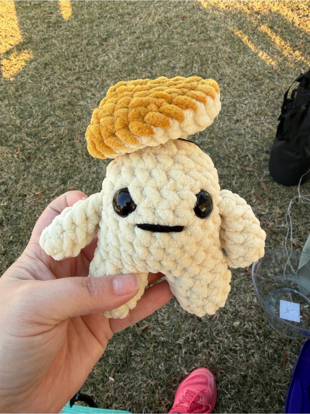 Crochet Plush Mushroom in Cream and Mustard